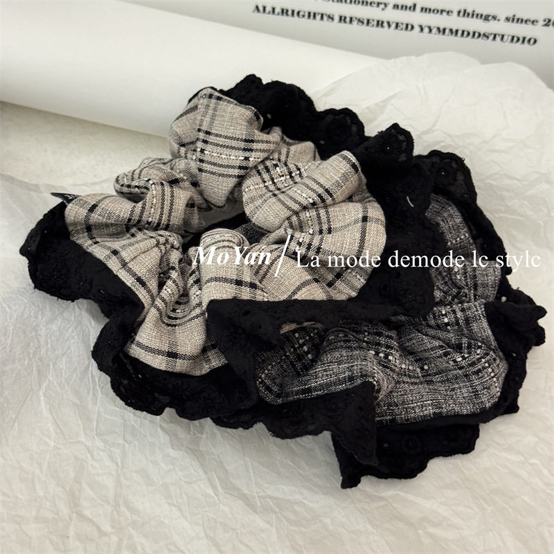 复古简约棉麻花边气质格纹大肠发圈韩版小香风头绳女绑低马尾发绳,饰品/流行首饰/时尚饰品新,发饰,淘宝优惠券,粉丝福利购,淘宝优惠卷