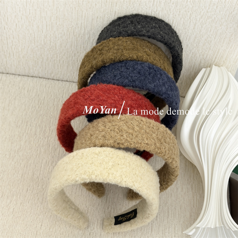 秋冬新款羊羔绒宽边发箍复古时尚气质百搭头箍纯色简约外出压发卡