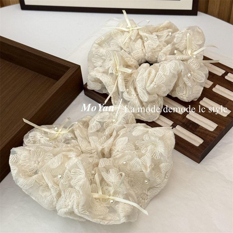 韩版重工刺绣花朵珍珠丝带蝴蝶结大肠发圈高级感扎头绳女发绳头花,饰品/流行首饰/时尚饰品新,发饰,淘宝优惠券,粉丝福利购,淘宝优惠卷