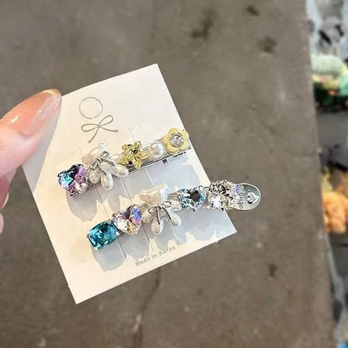 水钻锆石小熊紫色发夹女精致侧边夹高级感发卡前额刘海夹发饰夹子