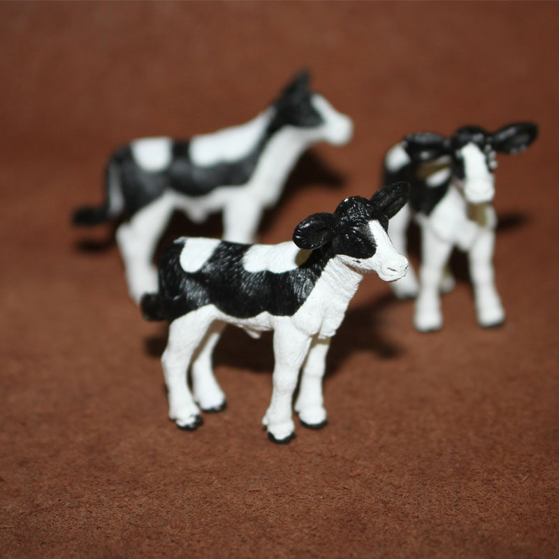safari 正品仿真农场动物模型玩具 牛犊 黑白花小牛 塑胶场景摆件