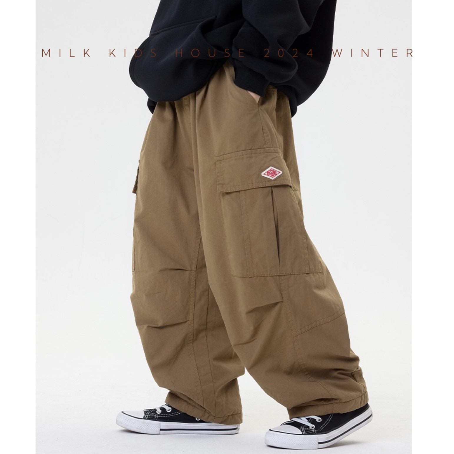 MILK KIDS.男童加绒加厚冬装休闲裤男孩宽松纯棉工装裤子日系童装
