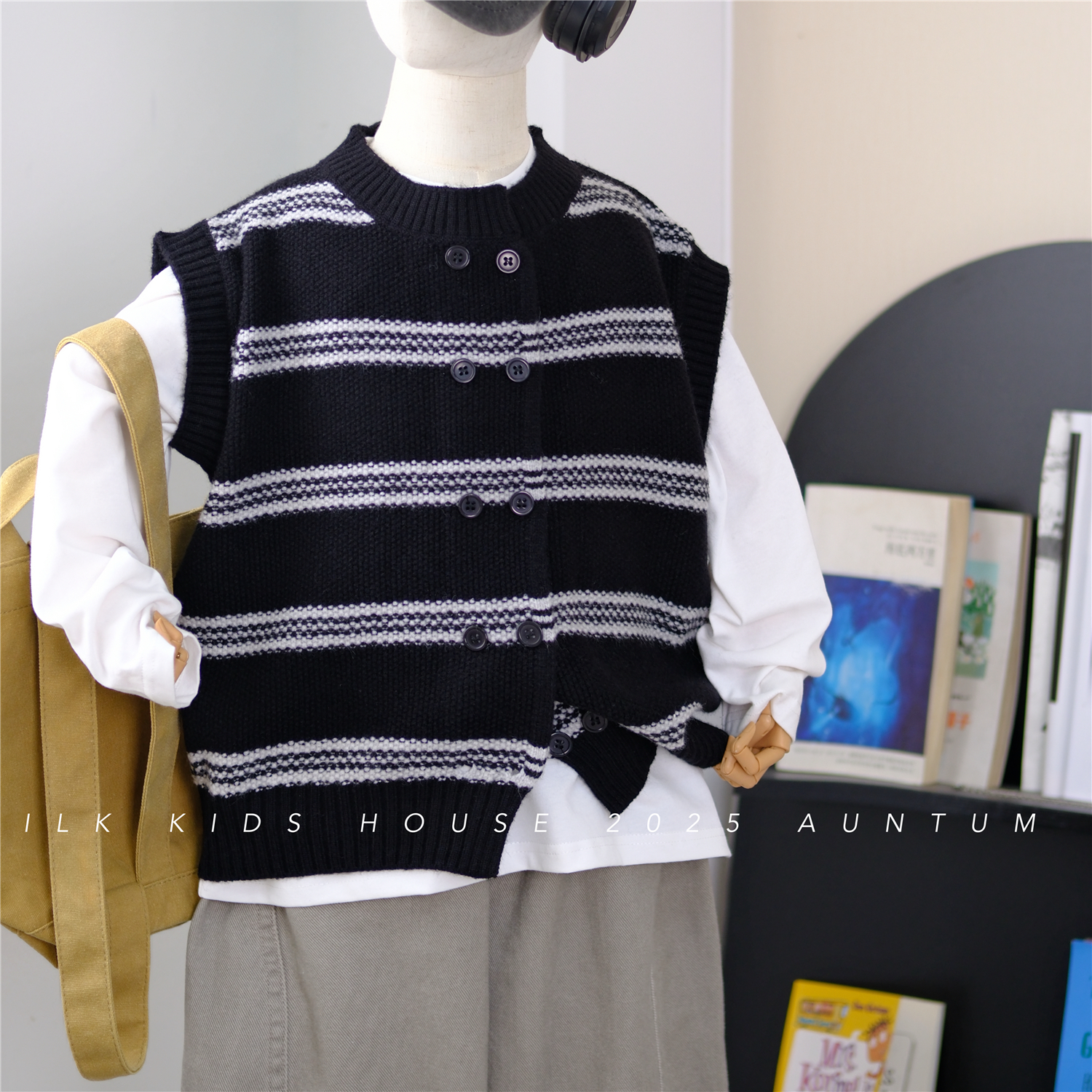 MILK KIDS.男童秋装新款双排扣针织毛衣马甲男孩童装帅气韩版背心