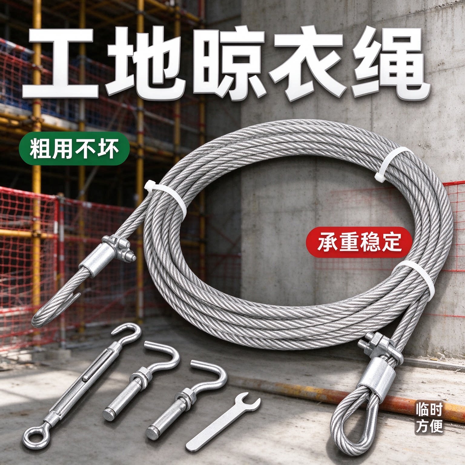 家用阳台不锈钢晾衣钢丝绳全套配件加厚防锈承重强室外晒衣服晒被