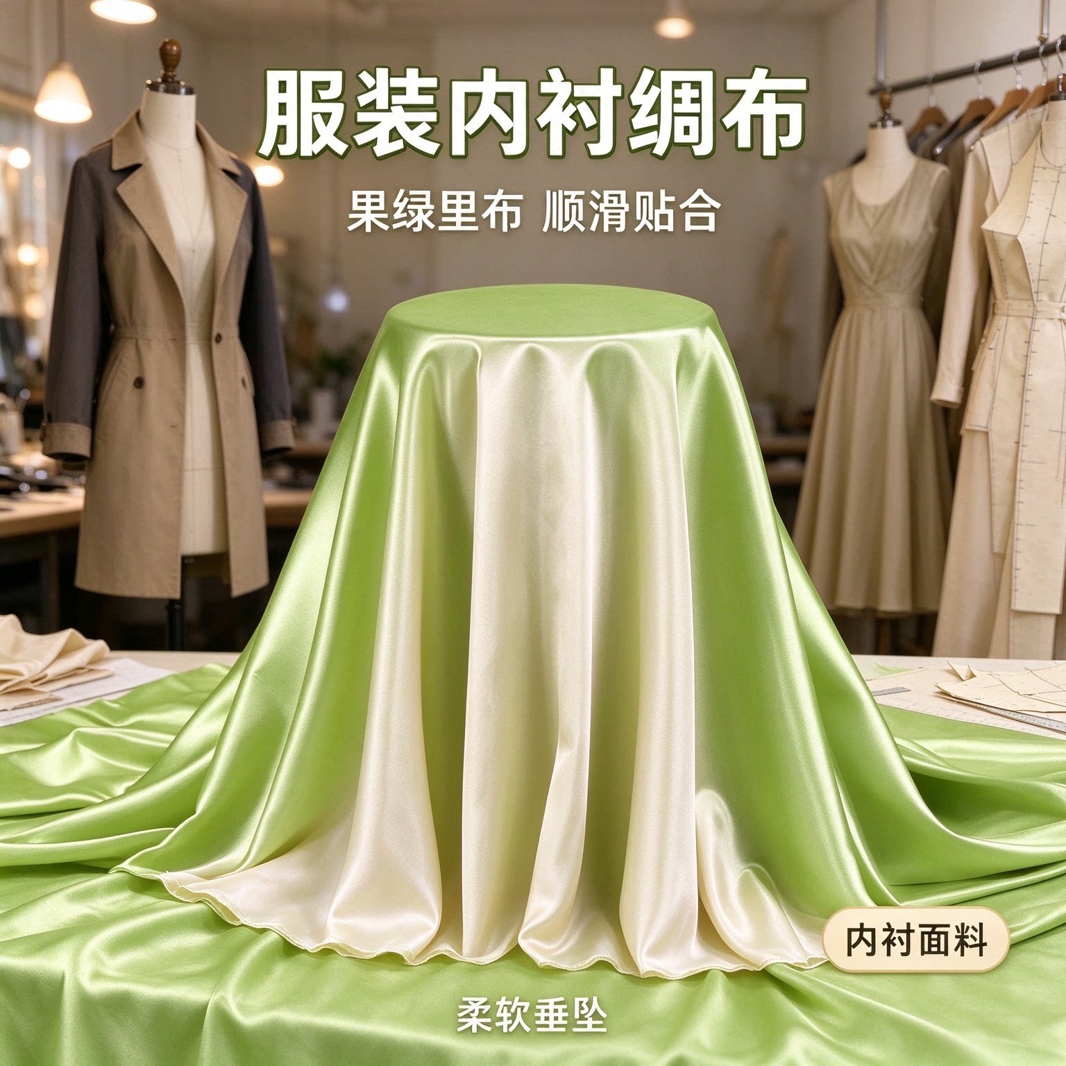 果绿色色丁绸缎加密面料光泽均匀礼服内衬手工 DIY 摆件