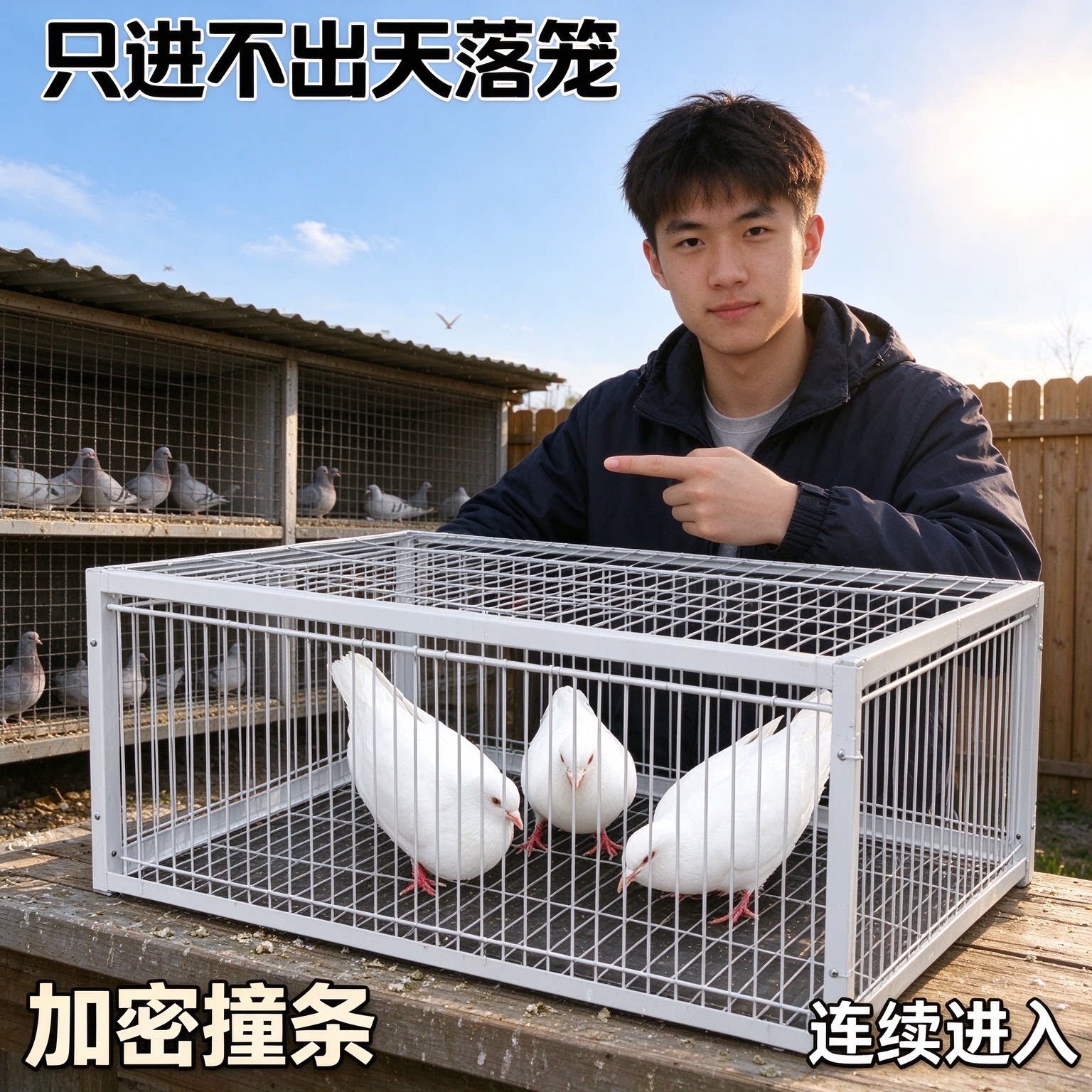 加厚镀锌天落笼只进不出捕鸽笼加密网格防逃脱户外抓鸽子神器
