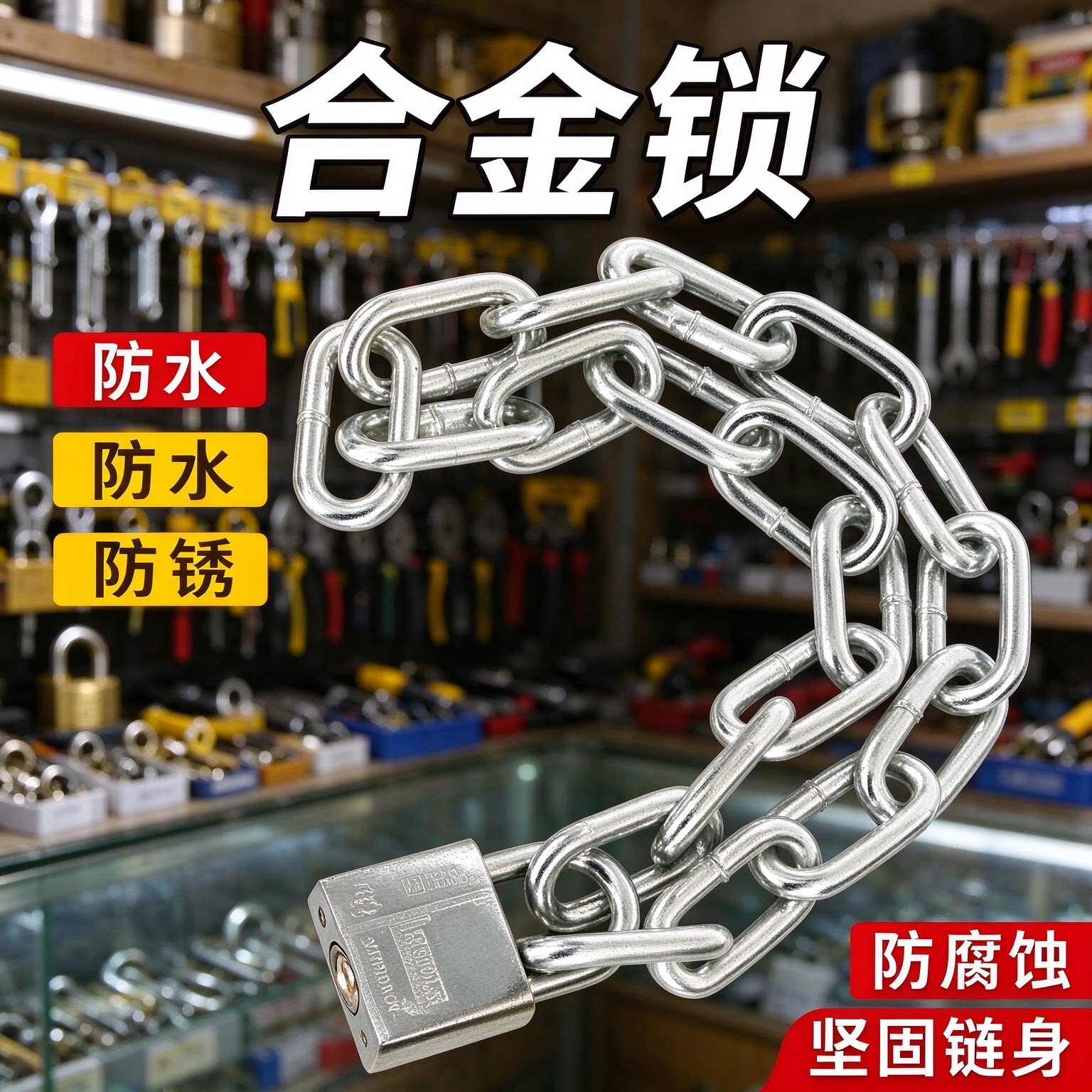 户外合金链条防盗锁加粗金属铁链锁电动车摩托车锁防水防锈仓库