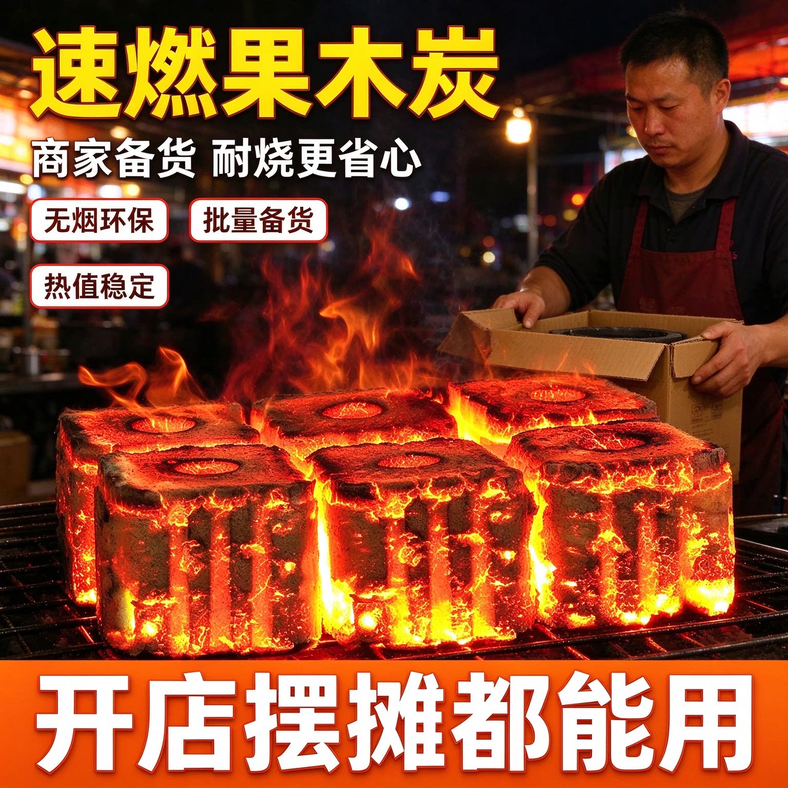 速燃蜂窝果木烧烤炭持久恒温耐烧户外野餐庭院烤肉方便点燃木炭