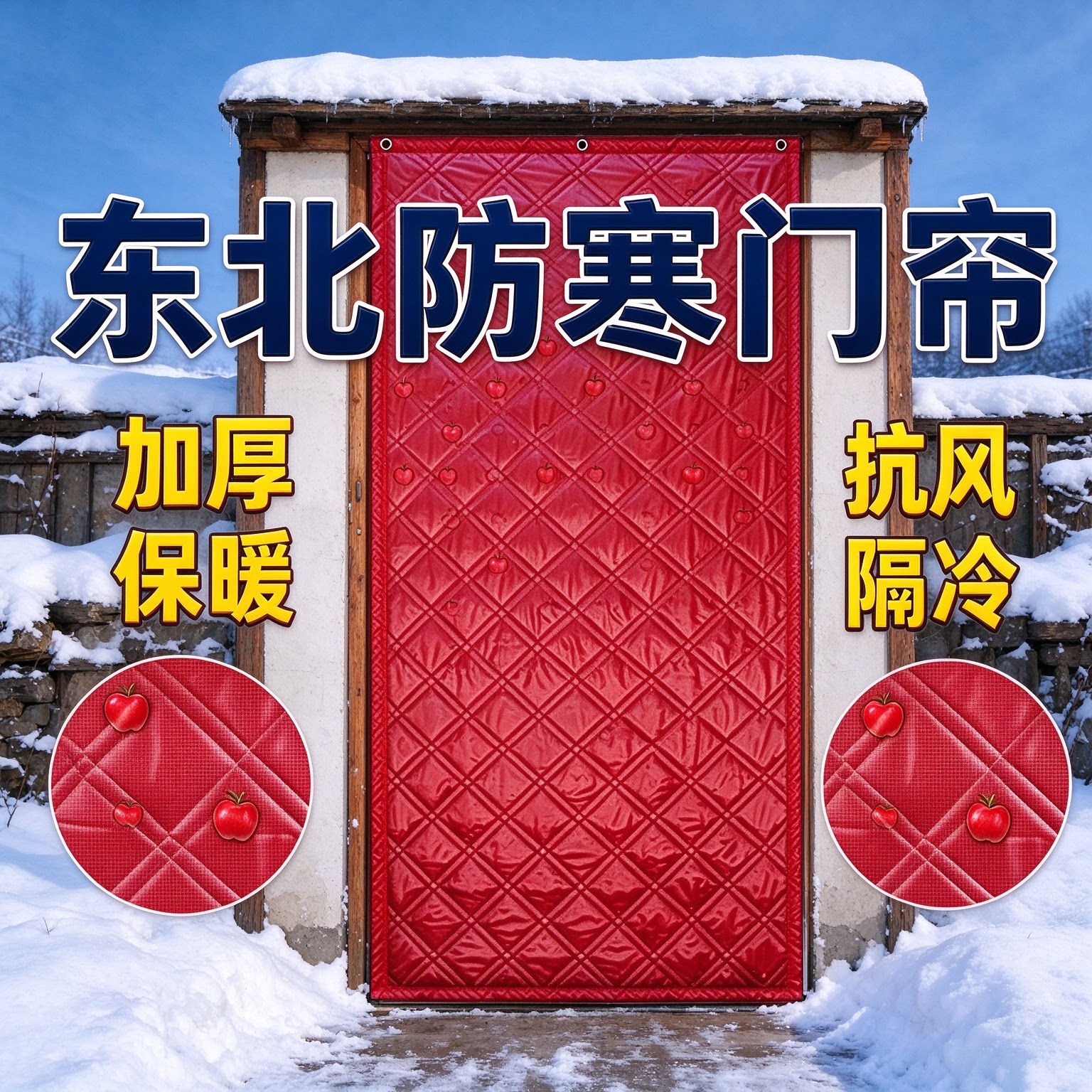 冬天加厚保暖棉门帘红色小苹果防水面料家用卧室防风防寒隔音