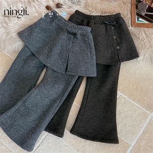 女宝宝休闲裙裤 中小女童加绒裤 女孩一体绒屁帘喇叭裤 新款 潮 子冬季