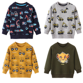 2026秋季 套装 新款 5岁男童卡通工程车印花宽松外穿纯棉卫衣运动裤