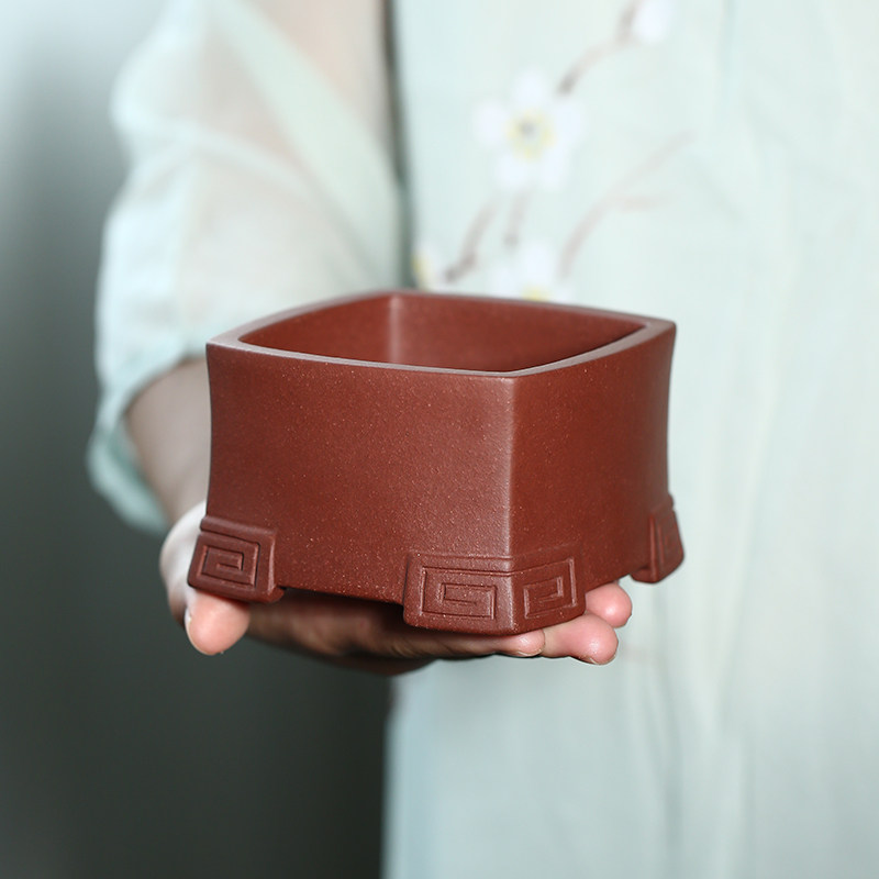 清香阁紫砂盆 李超手工回纹四方盆 桌面多肉菖蒲古典小型绿植花盆,鲜花速递/花卉仿真/绿植园艺,花盆,淘宝优惠券,粉丝福利购,淘宝优惠卷