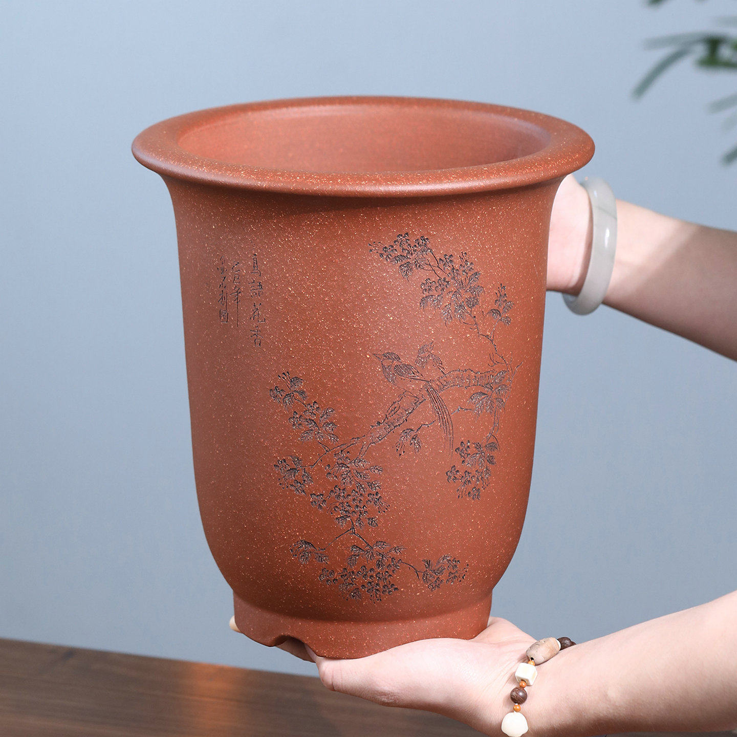 清香阁紫砂中式手工花盆兰花专用圆口种植盆客厅桌面装饰高金钟