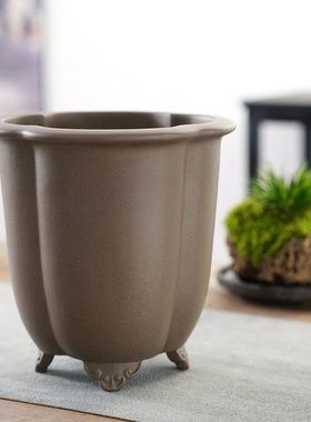 清香阁紫砂盆 手工云脚海棠口兰花盆 原矿老泥料古雅室内客厅花卉