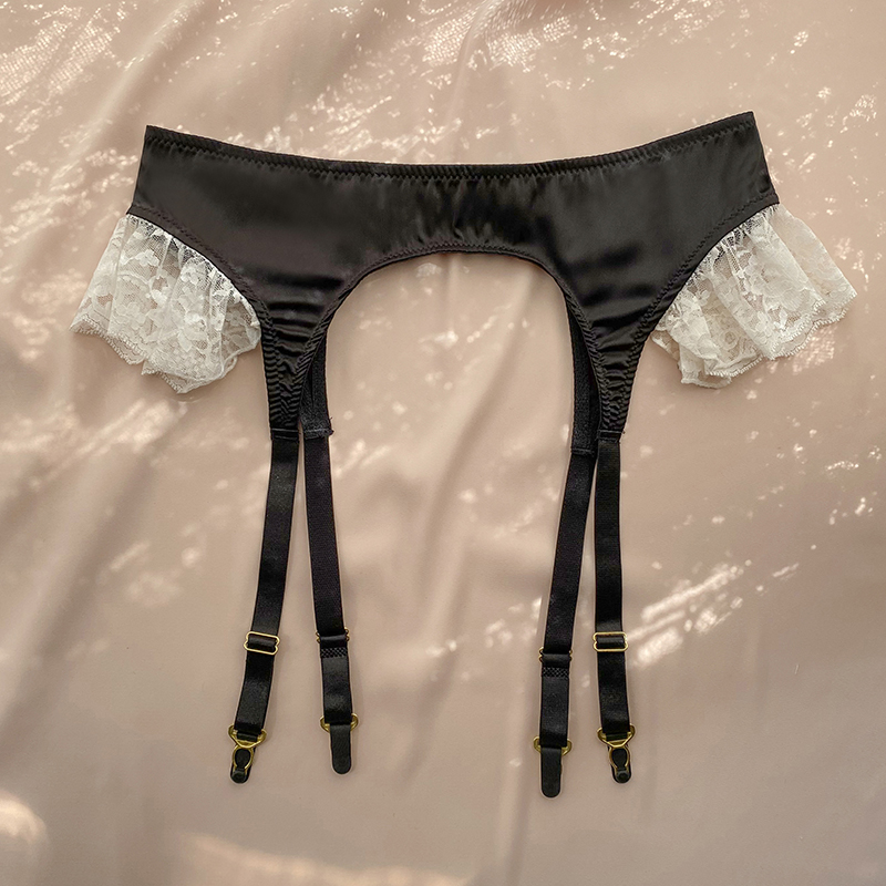 赫·Lingerie蕾丝吊袜带黑白色