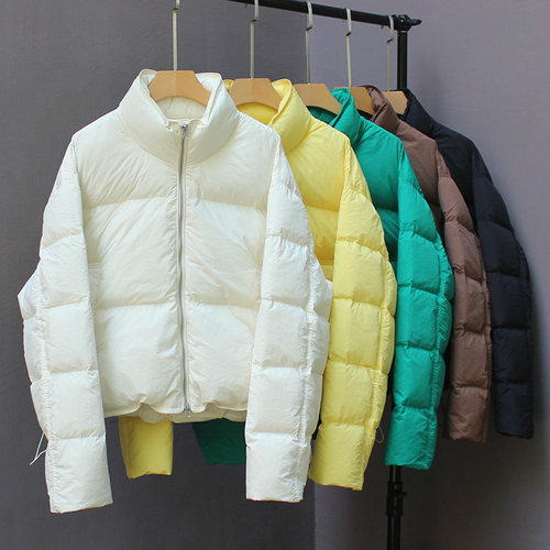 欧洲站糖果色羽绒服女短款2025冬季新款韩版立领加厚白鸭绒面包服