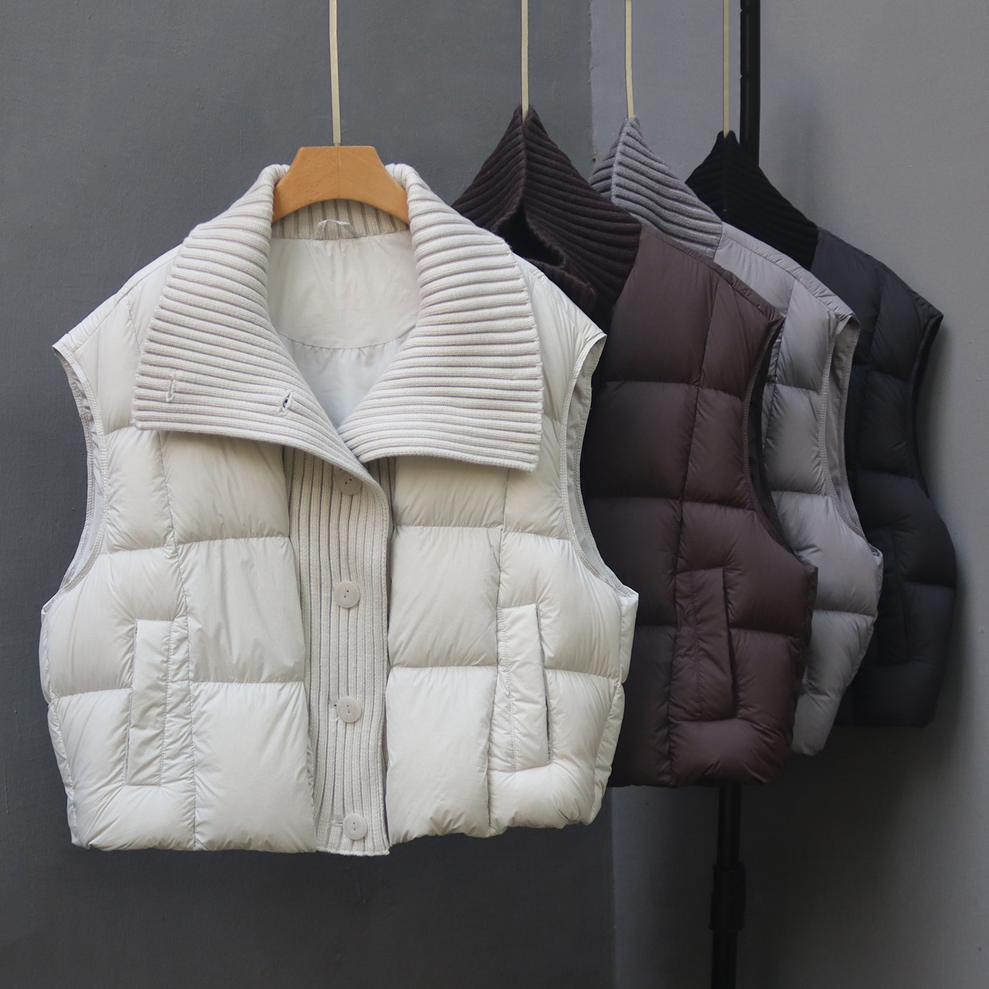 针织拼接羽绒马甲女款坎肩外套