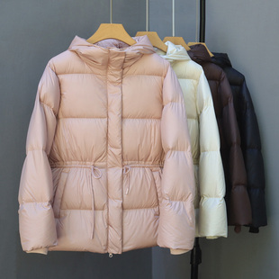 冬季新款羽绒服女短款小个子宽松抽绳收腰连帽外套韩系泡芙面包服