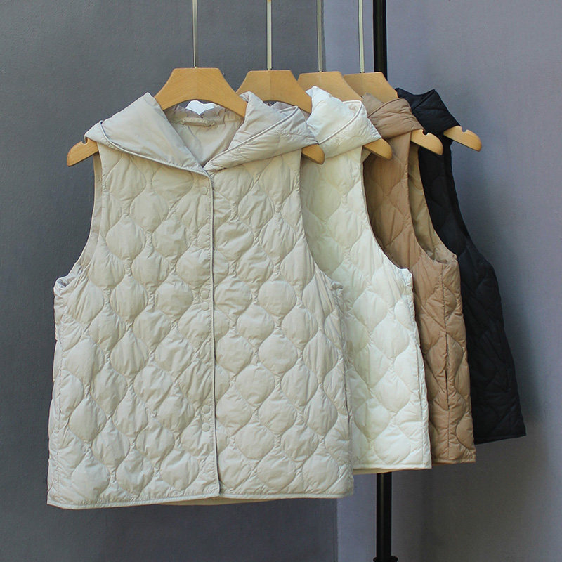白鸭绒羽绒马甲短款连帽背心坎肩