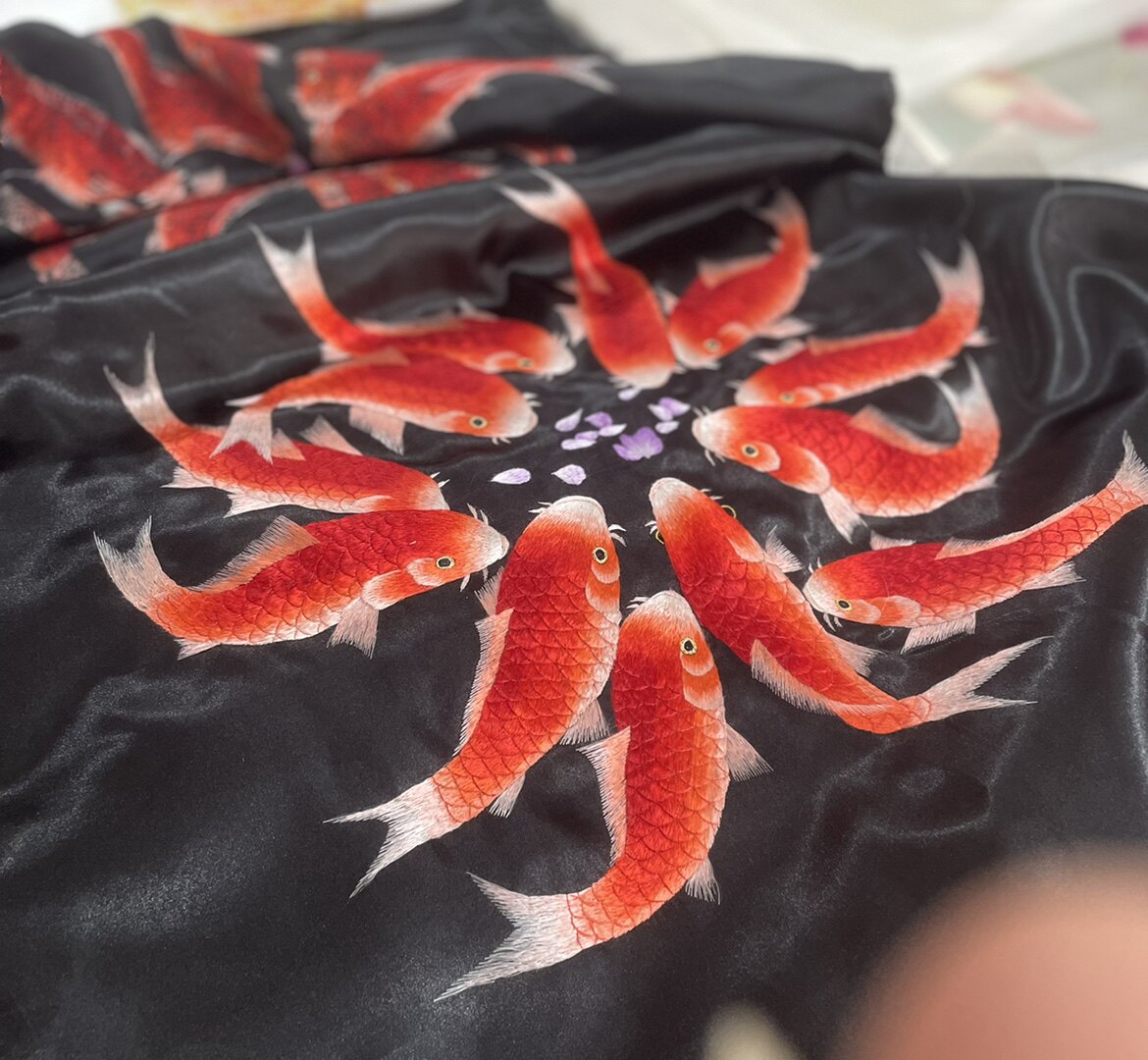 苏绣纯手工客厅画年年有鱼软裱成品刺绣十二条团圆鱼绣片特价促销