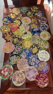 苏绣老绣片 牡丹花花鸟圆形布贴手工diy绣花布片衣服手工辅料杯垫