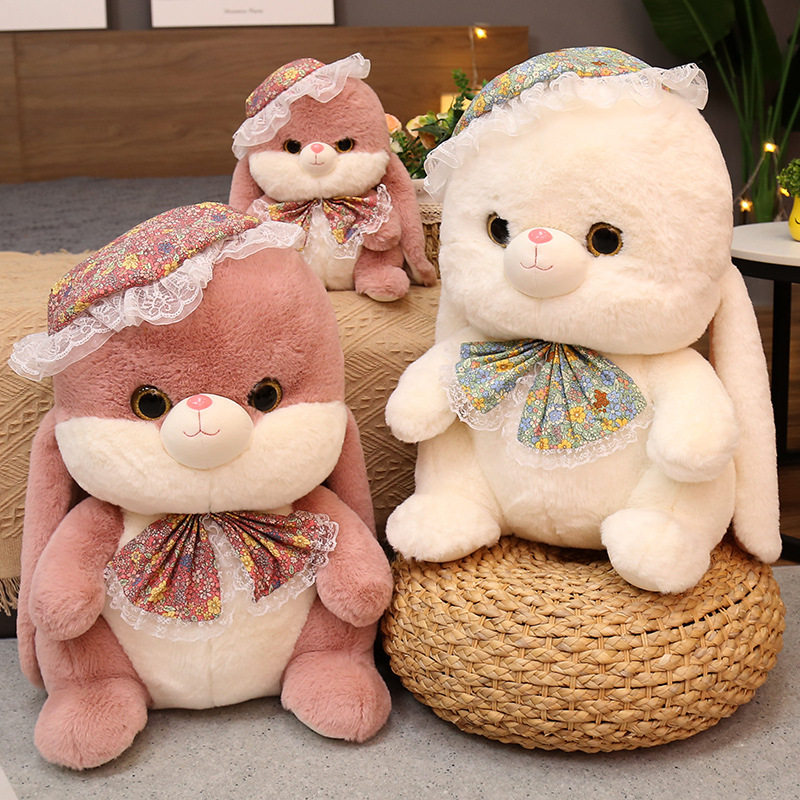 可爱兔子公仔玩偶坐姿胖胖领结戴帽子小肥兔毛绒玩具儿童生日礼物