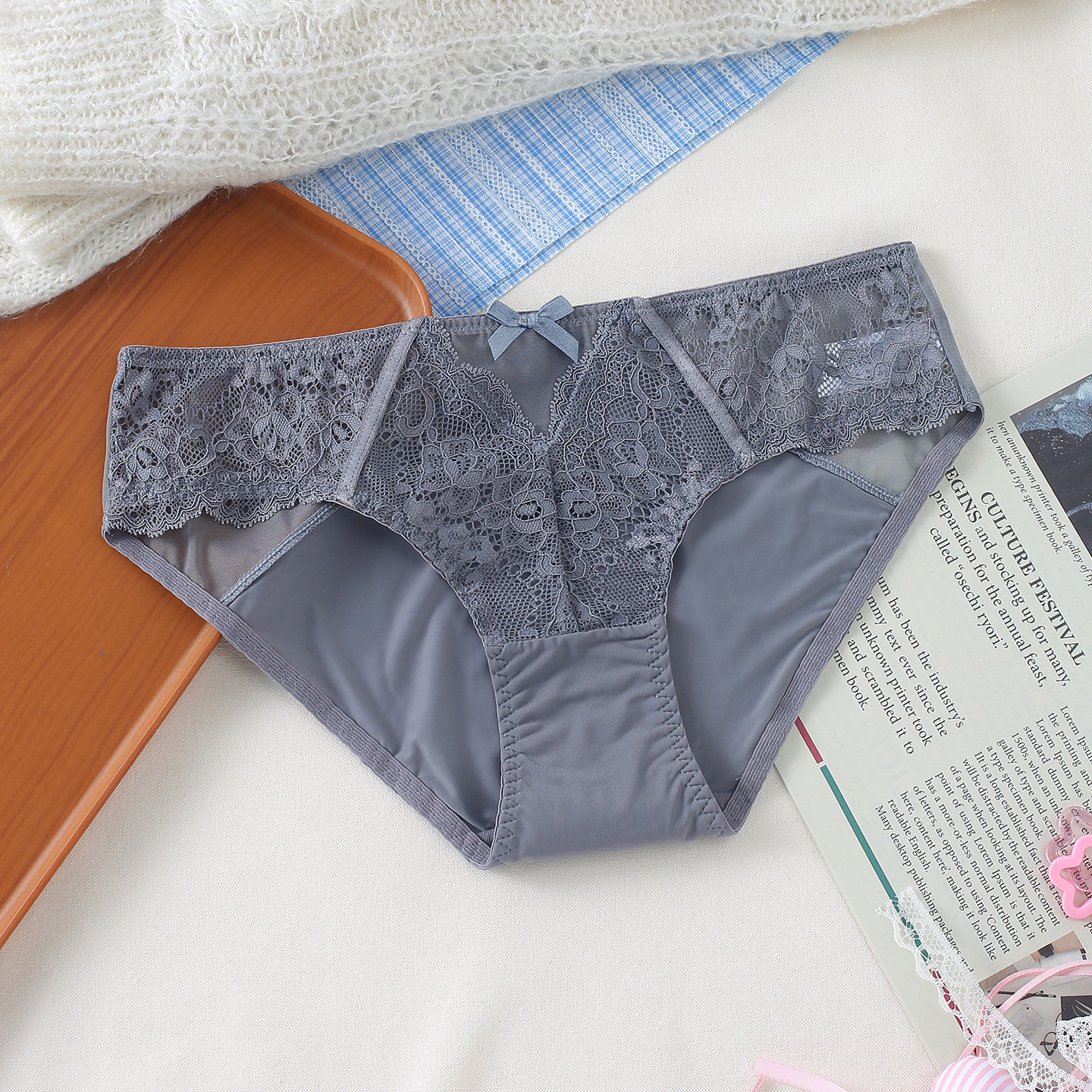 5条99元 新款甜美纯色蕾丝拼冰丝无痕少女提臀低腰超薄冰丝内裤女