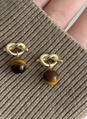 小众设计高级感虎眼石耳环