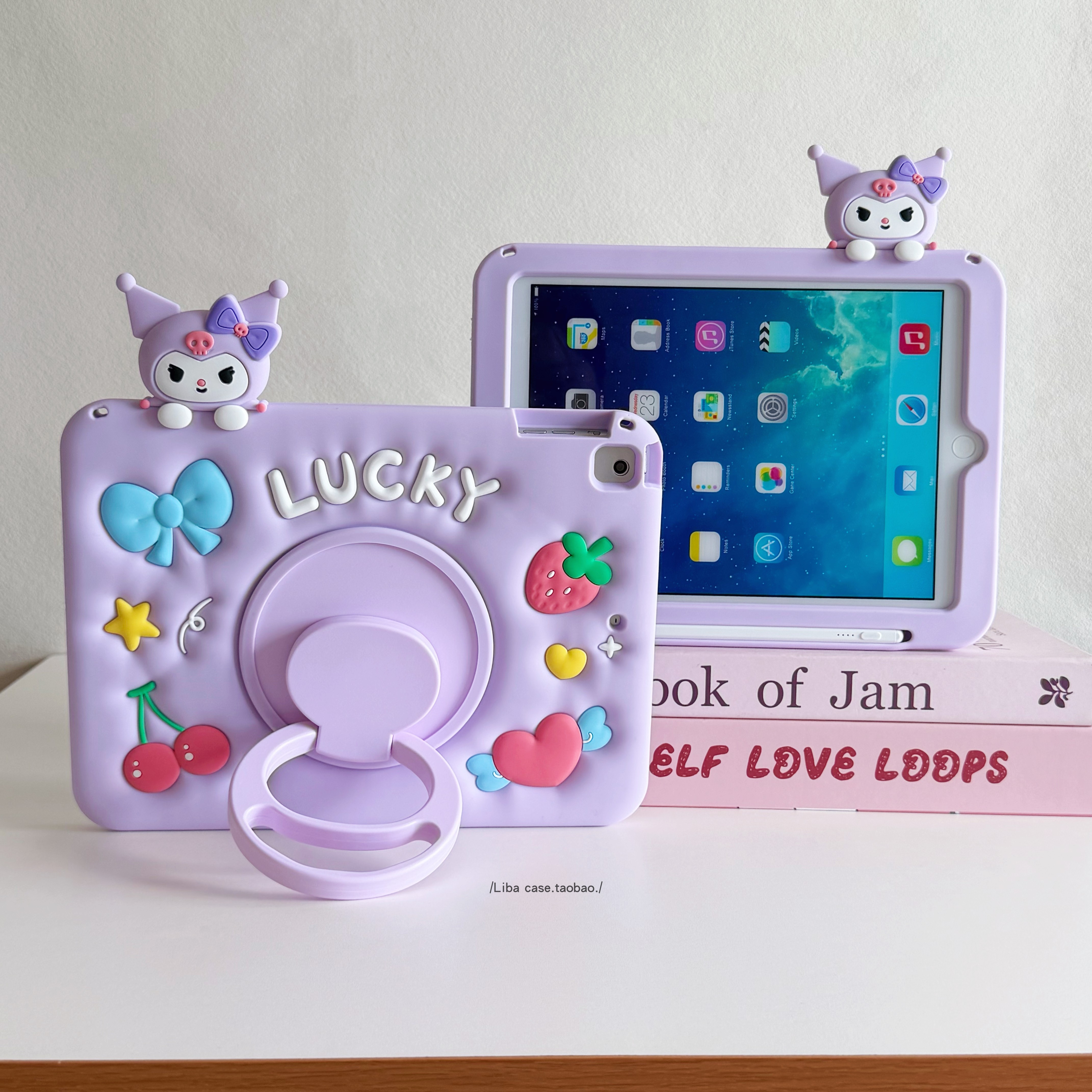 可爱卡通草莓兔子旋转支架适用苹果iPad11保护壳2025新款iPadAir6/8保护套平板10代Pro11寸硅胶mini5防摔女款