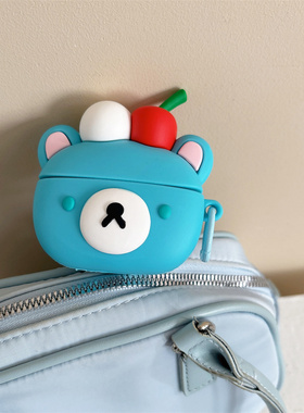 适用airpodspro2保护套airpods4苹果耳机壳airpods小熊airpodspro无线蓝牙ipods二代三pro蓝色airpods3耳机套