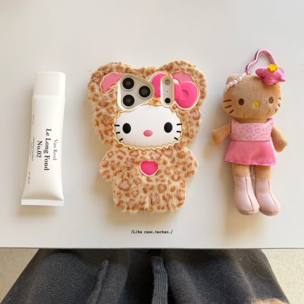 可爱毛绒豹纹变装猫咪适用iPhone17promax苹果16promax手机壳新款15pro小众13少女款14pro高级感软硅胶保护套