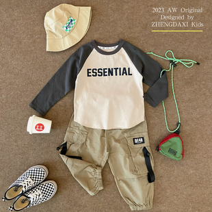 郑大喜kid日系男童长袖 T恤纯棉男宝宝插肩圆领体恤休闲套头上衣T