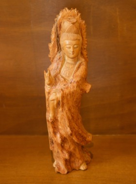 双子商店 孤品中古日本制手工樟木木雕观音像装饰摆件