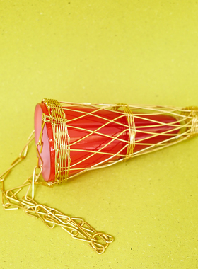 双子商店 孤品中古日本制手作红色琉璃漏斗形铜编织挂花器