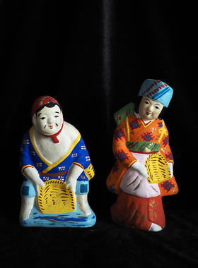 中古日本人物摆件陶制劳动人摆件