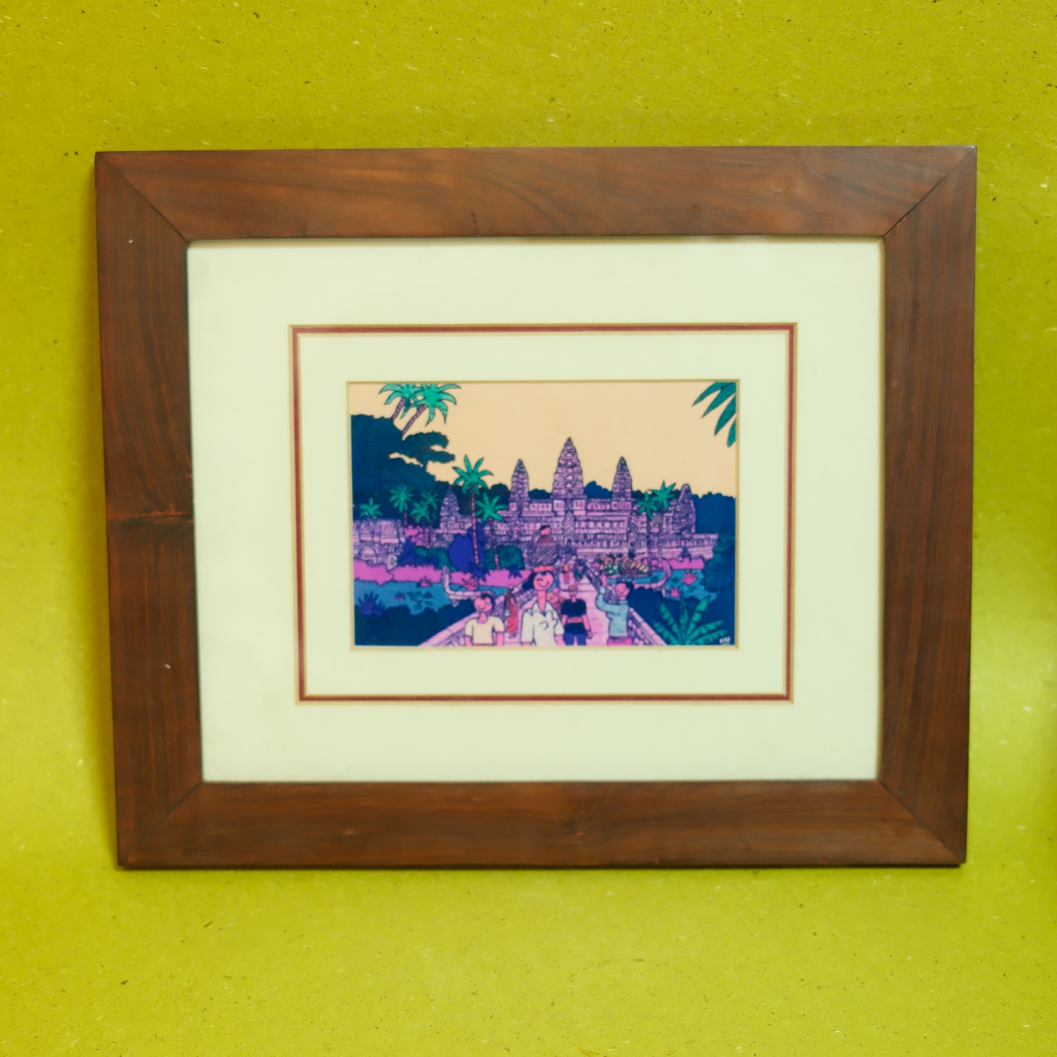 双子商店 孤品中古彩绘柬埔寨吴哥窟旅行风景艺术插画装饰画