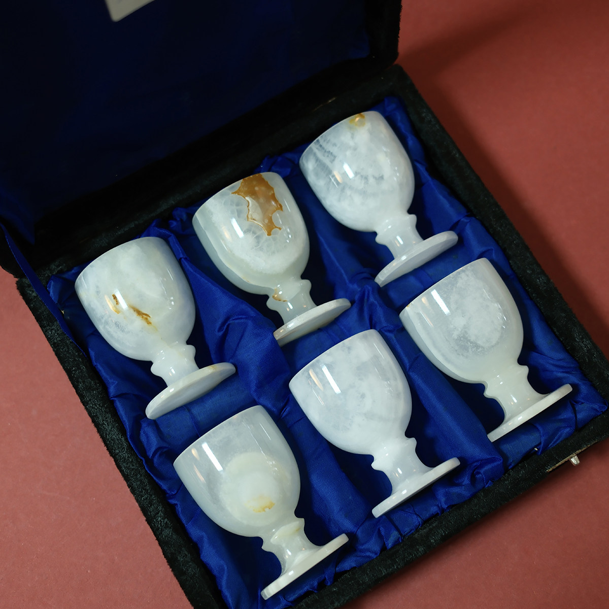 双子商店 中古巴基斯坦制手工天然玉石半透明自然纹理玉石酒杯