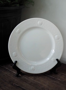 双子商店 日本美浓烧Golden Apple趣味苹果浮雕纹白色陶瓷盘