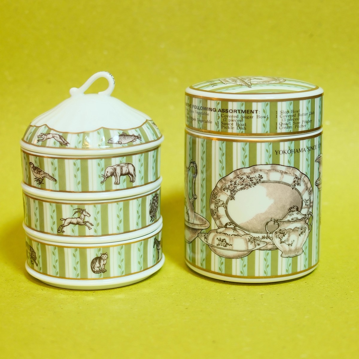 双子商店 孤品中古日本制YOKOHAMA法式餐具动物系列陶瓷收纳罐