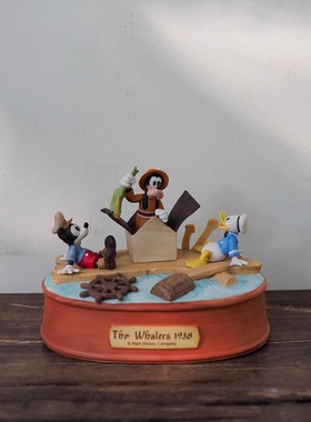 孤品中古迪斯尼正版航海系列米老鼠唐老鸭高飞树脂装饰摆件