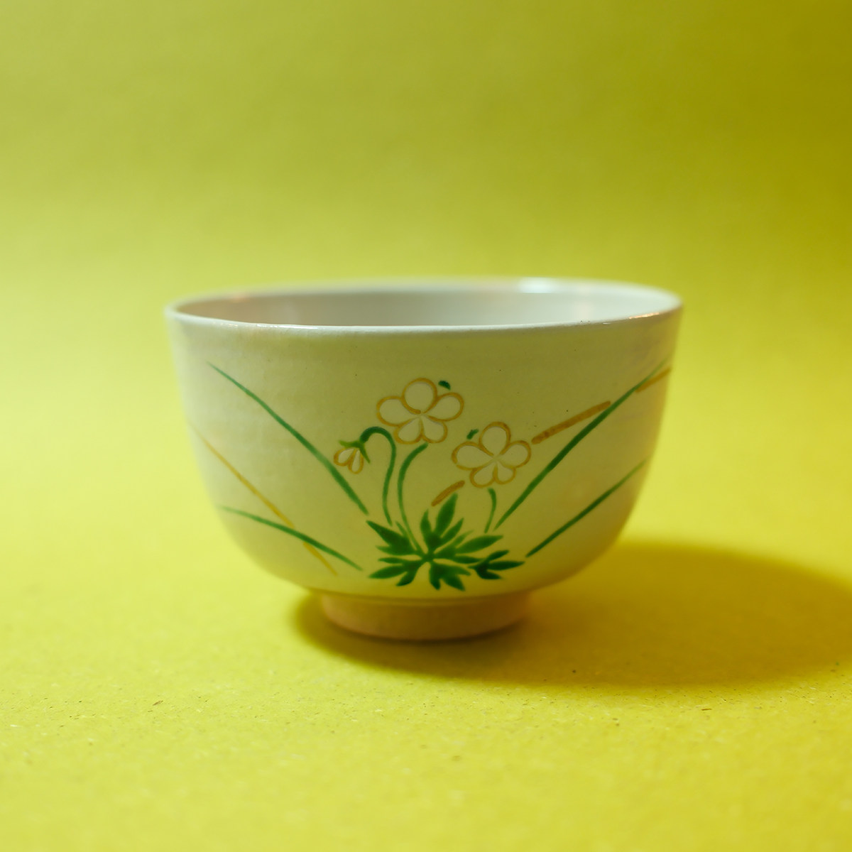 双子商店 孤品中古日本制清水烧职人手绘桔梗花纹陶制茶碗 餐碗