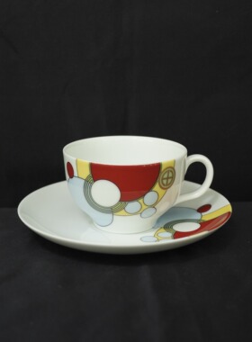 双子商店 中古日本制Noritake泽武骨瓷彩色几何圆形咖啡杯碟