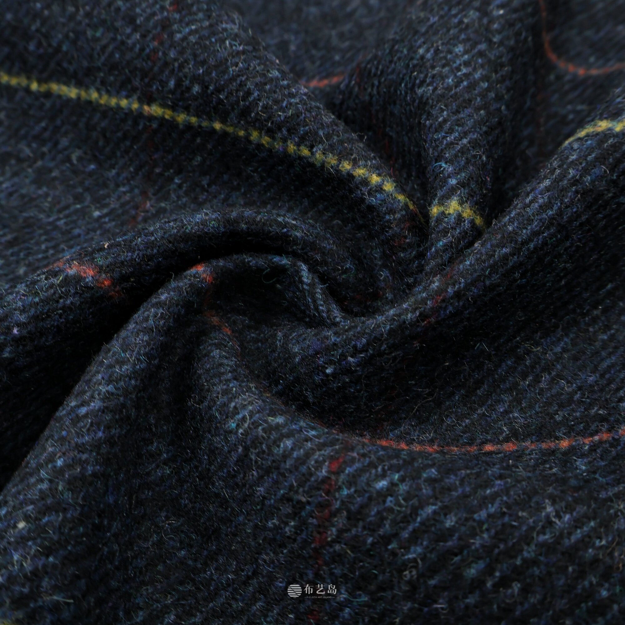 哈里斯暗蓝色底彩色条纹格子精纺毛呢羊毛布料 大衣西装外套面料B