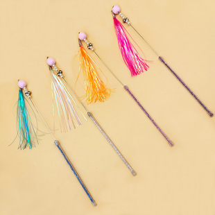 厂家新款彩色响纸逗猫棒毛球羽毛铃铛耐咬猫玩具训猫神器宠物用品