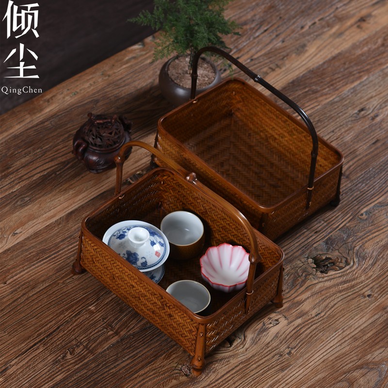 归隐提篮竹编大漆茶具收纳筐紫竹筇竹水果篮竹篮子中式复古点心i.