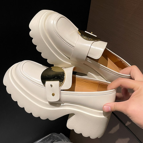 古菲斯奇女鞋粗跟厚底休闲鞋真皮