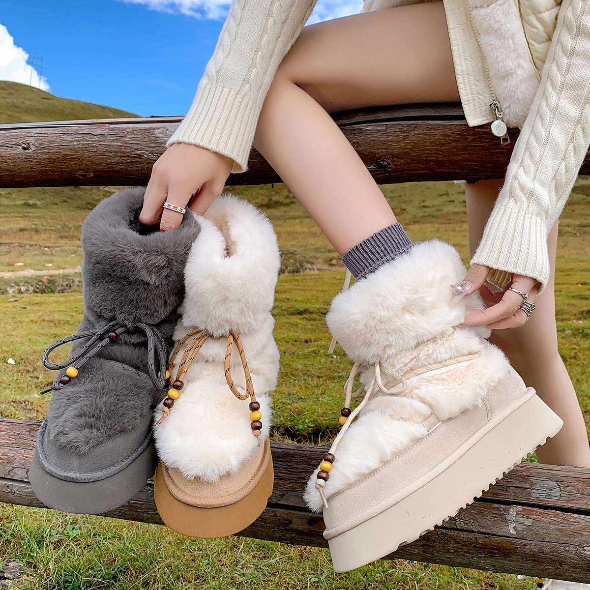 古菲斯奇女鞋保暖厚底雪地靴短筒