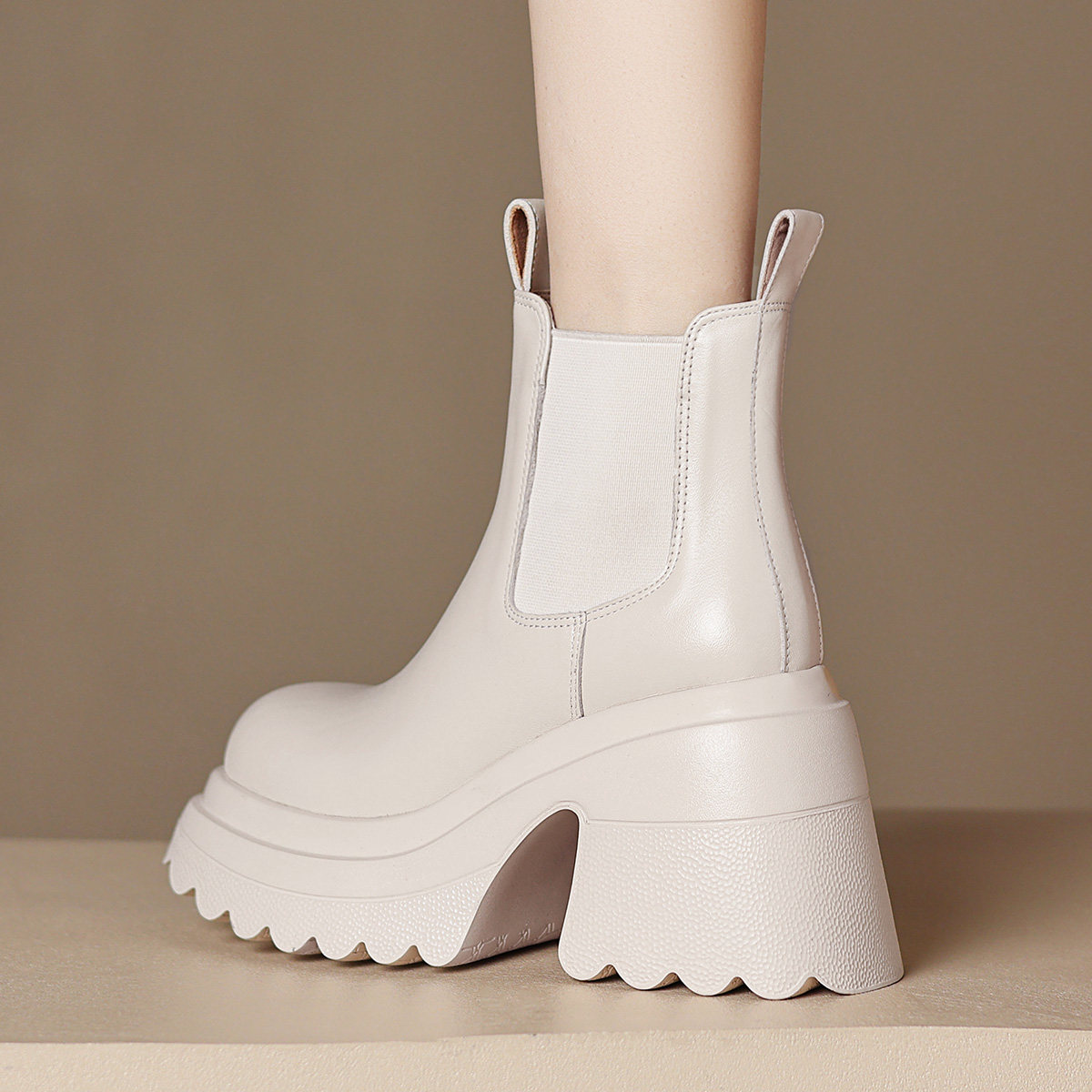 单靴全真皮松糕短靴粗高跟机车靴子短筒切尔西靴四季女鞋厚底矮靴,女鞋,切尔西靴,淘宝优惠券,粉丝福利购,淘宝优惠卷