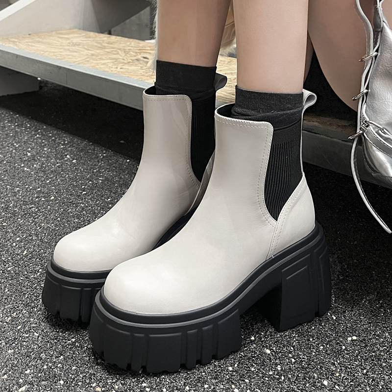 古菲斯奇女鞋厚底短筒切尔西靴子