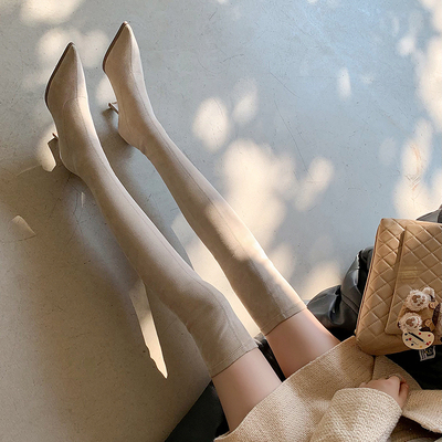 古菲斯奇女鞋细跟尖头长筒靴过膝